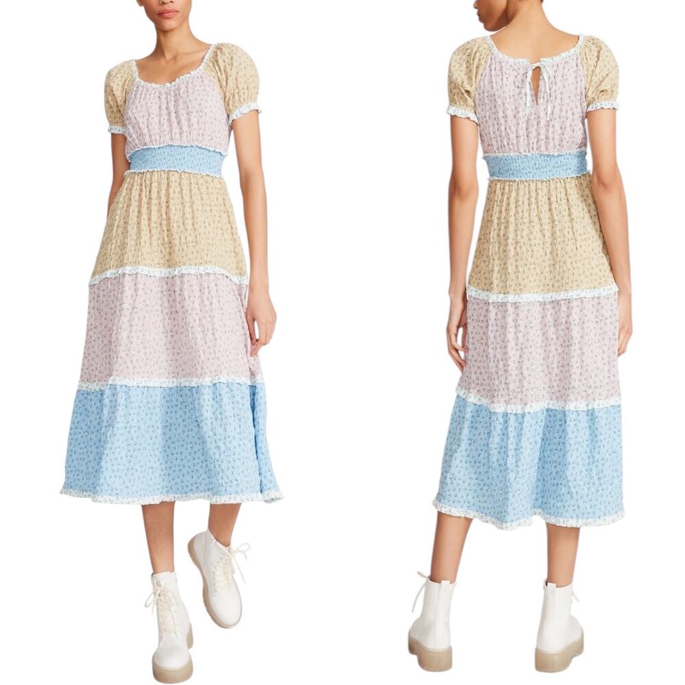 NWOT Betsey Johnson Floral Milkmaid Prairie Cottagecore Tier Midi Dress Size XL